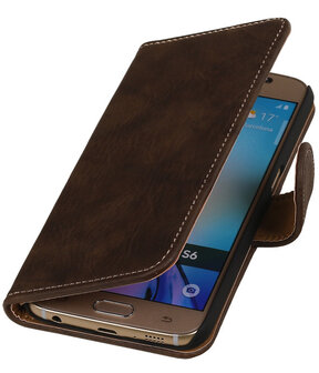 Donker Bruin Hout Booktype Samsung Galaxy Core LTE Wallet Cover Hoesje
