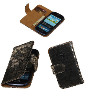 Lace Zwart Samsung Galaxy S3 Mini VE Book/Wallet Case/Cover