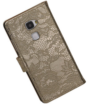 Goud Lace Booktype Huawei Mate S Wallet Cover Hoesje