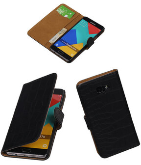 Zwart Krokodil Booktype Samsung Galaxy A7 2016 Wallet Cover Hoesje