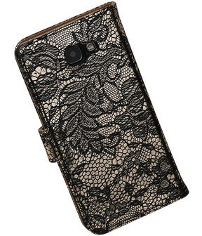 Zwart Lace Booktype Samsung Galaxy A7 2016 Wallet Cover Hoesje