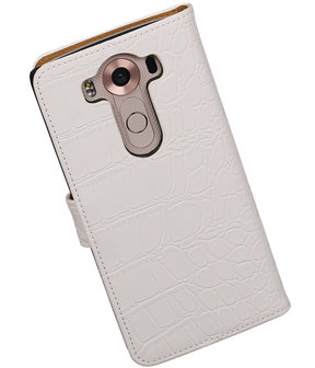 LG V10 - Croco Wit Booktype Wallet Hoesje