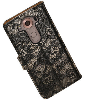 LG V10 - Lace Zwart Booktype Wallet Hoesje