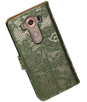 LG V10 - Lace Donker Groen Booktype Wallet Hoesje