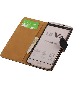 LG V10 - Effen Zwart Booktype Wallet Hoesje