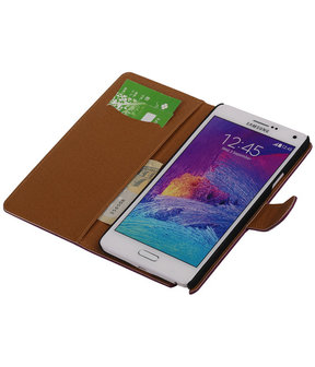 Lila Samsung Galaxy Note 4 Echt Lederen Wallet Hoesje