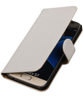 Wit Krokodil Booktype Samsung Galaxy S7 Wallet Cover Hoesje