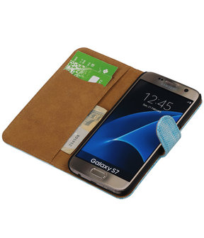 Turquoise Mini Slang Booktype Samsung Galaxy S7 Wallet Cover Hoesje