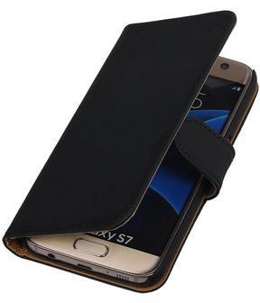 Zwart Effen Booktype Samsung Galaxy S7 Wallet Cover Hoesje