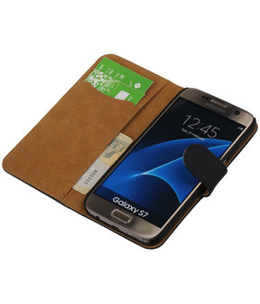 Zwart Effen Booktype Samsung Galaxy S7 Wallet Cover Hoesje