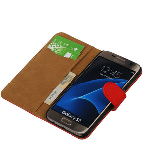 Rood Effen Booktype Samsung Galaxy S7 Wallet Cover Hoesje