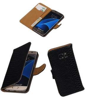 Zwart Slang Booktype Samsung Galaxy S7 Wallet Cover Hoesje