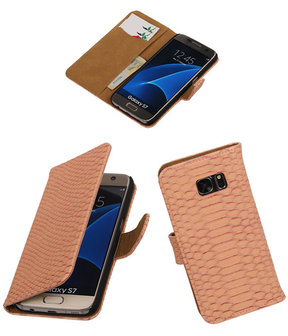 Roze Slang Booktype Samsung Galaxy S7 Wallet Cover Hoesje