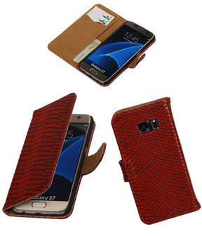 Rood Slang Booktype Samsung Galaxy S7 Wallet Cover Hoesje