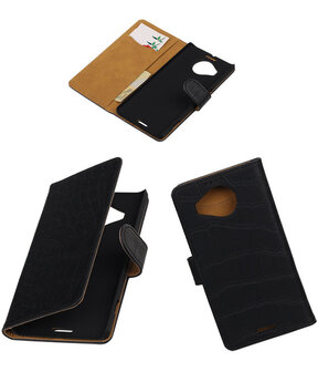 Microsoft Lumia 950 XL - Croco Booktype Wallet Hoesje Zwart