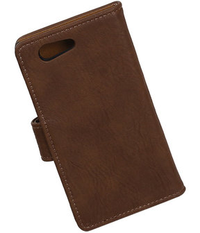 Sony Xperia Z4 Compact Bark Hout Bookstyle Wallet Hoesje Bruin