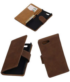 Sony Xperia Z4 Compact Bark Hout Bookstyle Wallet Hoesje Bruin