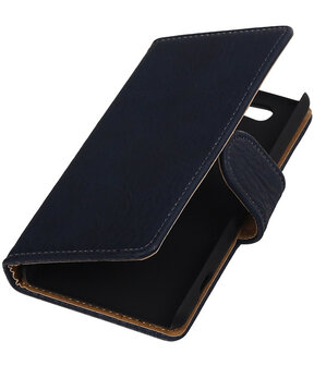Sony Xperia Z4 Compact Bark Hout Bookstyle Wallet Hoesje Donker blauw