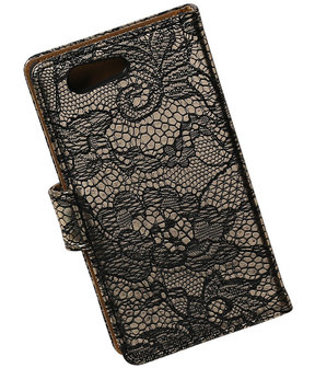 Sony Xperia Z4 Compact Lace Kant Bookstyle Wallet Hoesje Zwart