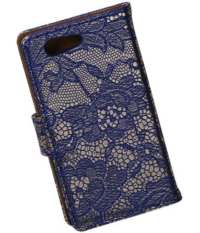 Sony Xperia Z4 Compact Lace Kant Bookstyle Wallet Hoesje Blauw