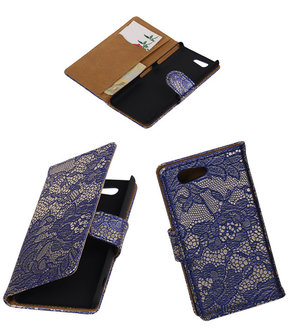 Sony Xperia Z4 Compact Lace Kant Bookstyle Wallet Hoesje Blauw
