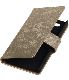 Sony Xperia Z4 Compact Lace Kant Bookstyle Wallet Hoesje Goud