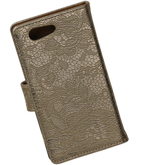 Sony Xperia Z4 Compact Lace Kant Bookstyle Wallet Hoesje Goud