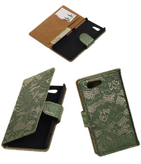 Sony Xperia Z4 Compact Lace Kant Bookstyle Wallet Hoesje Donker Groen