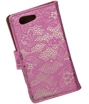 Sony Xperia Z4 Compact Lace Kant Bookstyle Wallet Hoesje Roze