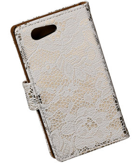 Sony Xperia Z4 Compact Lace Kant Bookstyle Wallet Hoesje Wit
