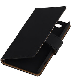 Sony Xperia Z4 Compact Effen Bookstyle Wallet Hoesje Zwart