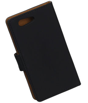 Sony Xperia Z4 Compact Effen Bookstyle Wallet Hoesje Zwart