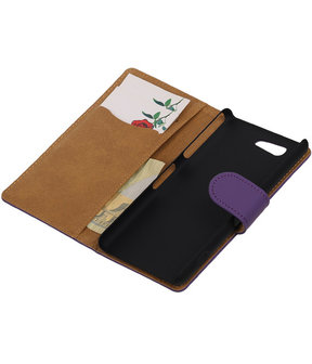 Sony Xperia Z4 Compact Effen Bookstyle Wallet Hoesje Paars