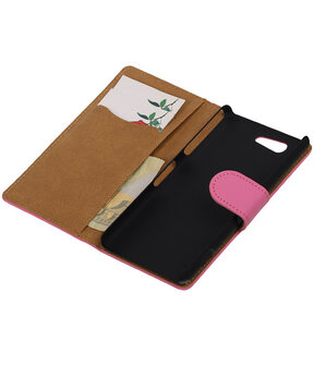 Sony Xperia Z4 Compact Effen Bookstyle Wallet Hoesje Roze