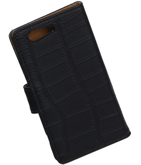 Sony Xperia Z4 Compact Croco Bookstyle Wallet Hoesje Zwart