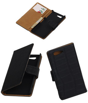 Sony Xperia Z4 Compact Croco Bookstyle Wallet Hoesje Zwart