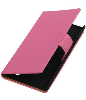 Nokia Lumia 735 Effen Booktype Wallet Hoesje Roze