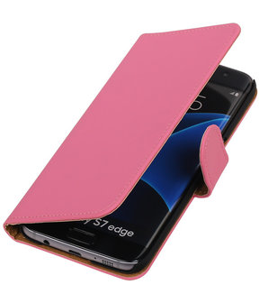 Roze Effen Booktype Samsung Galaxy S7 Edge Wallet Cover Hoesje