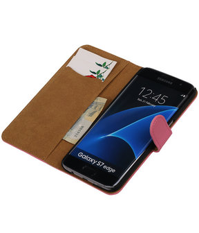 Roze Effen Booktype Samsung Galaxy S7 Edge Wallet Cover Hoesje