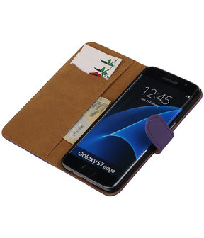 Paars Effen Booktype Samsung Galaxy S7 Edge Wallet Cover Hoesje