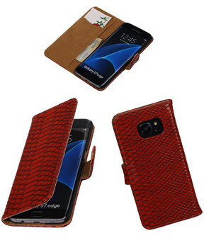 Rood Slang Booktype Samsung Galaxy S7 Edge Wallet Cover Hoesje