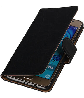 Samsung Galaxy On5 - Krokodil Zwart Booktype Wallet Hoesje