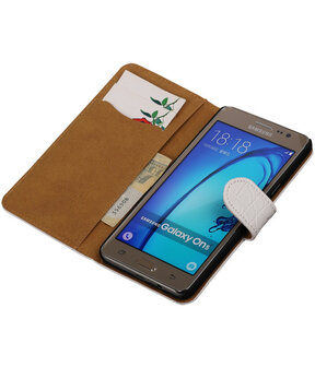 Samsung Galaxy On5 - Krokodil Wit Booktype Wallet Hoesje