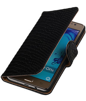 Samsung Galaxy On5 - Slang Zwart Booktype Wallet Hoesje