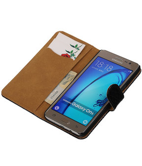 Samsung Galaxy On5 - Slang Zwart Booktype Wallet Hoesje