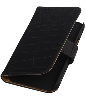 Zwart Krokodil Booktype Samsung Galaxy Xcover 2 S7710 Wallet Cover Hoesje