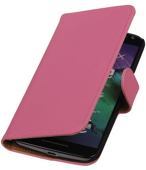 Roze Effen booktype cover hoesje voor Motorola Moto X Style