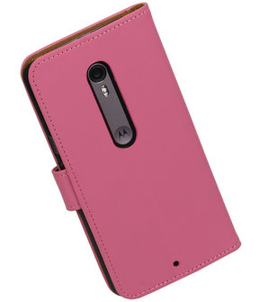 Roze Effen booktype cover hoesje voor Motorola Moto X Style