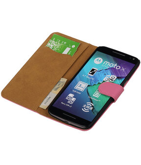 Roze Effen booktype cover hoesje voor Motorola Moto X Style