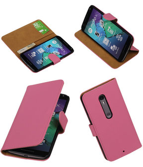 Roze Effen booktype cover hoesje voor Motorola Moto X Style